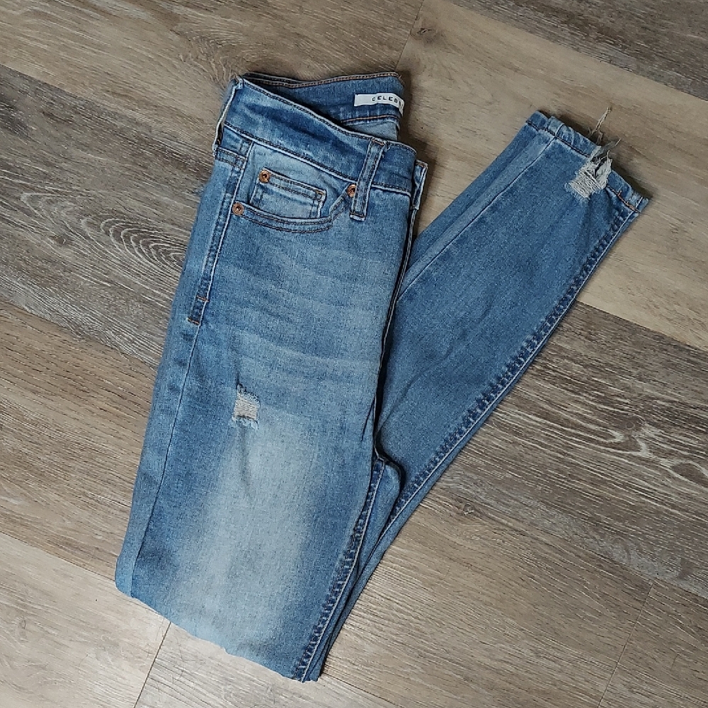 Celebrity Pink Light Blue Distressed Stretch Denim Jeans - Size 1